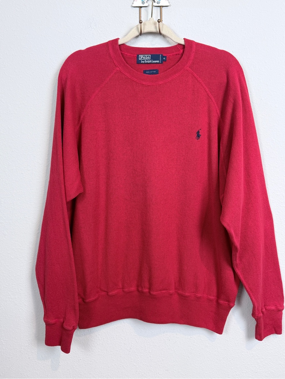 Polo Ralph Lauren Red Crewneck Cotton Sweater with Navy Pony XL